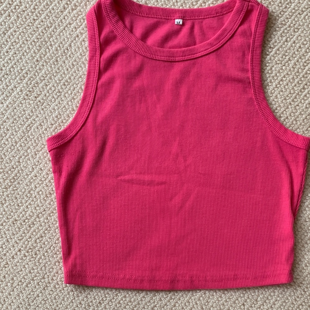 Hot pink short Sleeveless Ribbed Crop Top